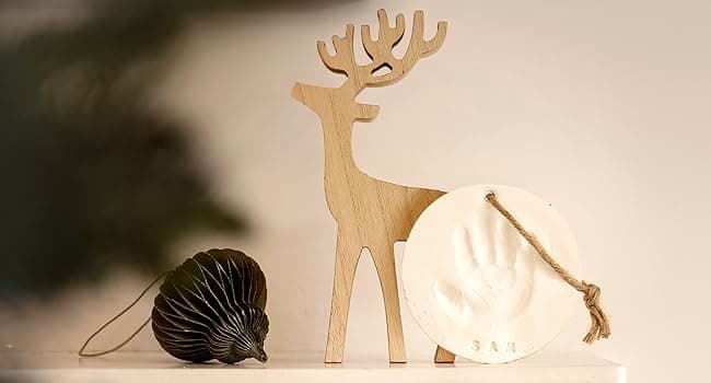 Baby Hand and Footprint Kit Girls, Boys - Personalized Baby’s First Christmas Ornament Kit, Newborn Christmas Gifts for New Mom, Cute Shower Gifts, Easy to Use Handprint Ornaments(Gold Paint, Cherish)