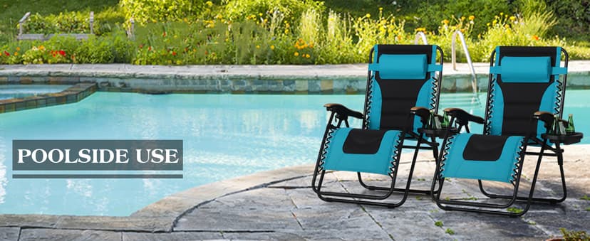 PHI VILLA XXL Oversized Padded Zero Gravity Chair, Foldable Patio Recliner, 30" Wide Seat Anti Gravity Lounger with Cup Holder, Support 400 LBS (Black)