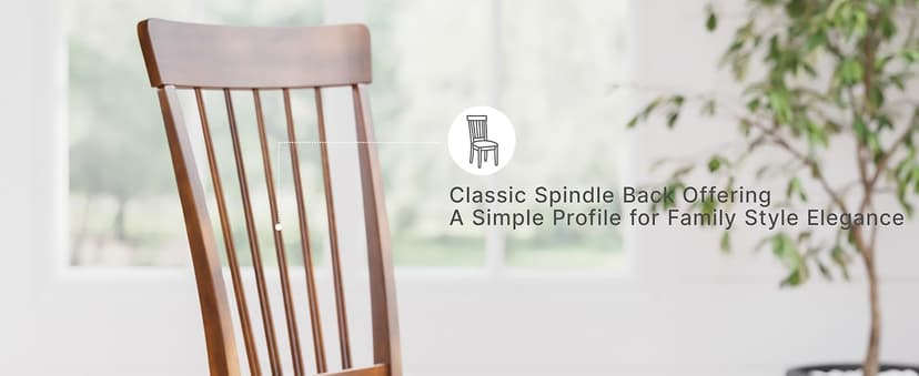 Signature Design by Ashley Berringer Dining Chairs Set of 2, Classic Wood Spindle-Back Design, Cushioned Microfiber Seat, Rustic Finish for Kitchen & Dining Room Chair, Walnut