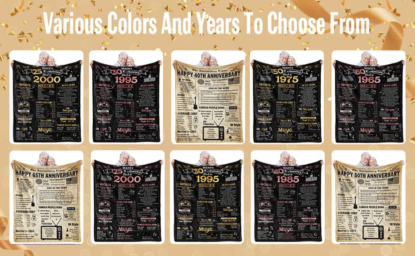 50th Anniversary Wedding Blanket Gifts Gift for 50th Wedding Anniversary Golden 50 Years of Marriage Gifts for Couple Wife Husband Dad Mom Parents Back in 1975 Blanket 60Lx50W
