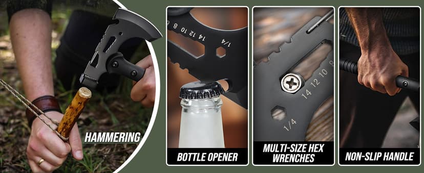 Freelander Camping Axe with Sheath, Sharp Tactical Hatchet Axe with Clip and Bottle Opener, Multi-Functional Hammer Tactical Tomahawk, Survival Tomahawk Axe for Camping (Black, 15 Inch)