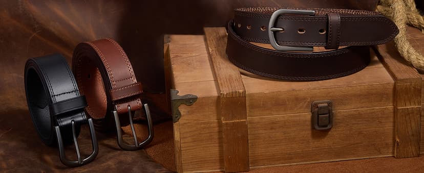 DENGFENGZHE Men's Full Grain Leather Belt for Everyday Casual Jeans, 1.5" Handmade Men Leather Belts with Gift Box