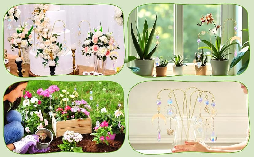Garden Suncatchers Plant Stakes for Indoor Plants Decorations for Pots Sun Catchers Home Indoor Windows Hanging Crystal Suncatcher, 6pcs Small Trellis for Potted Plants Accessories Indoor B0FPCMC464