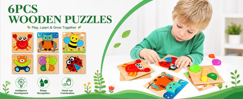 Animal Jigsaw Puzzles for Toddlers Ages 1-3 2-4 - Baby Kids Learning Educational Preschool Toys Christmas Birthday Gifts Wooden Toddler Puzzles Montessori Toys: Gifts for 1 2 3 Year Old Boys Girls B07QG618QT