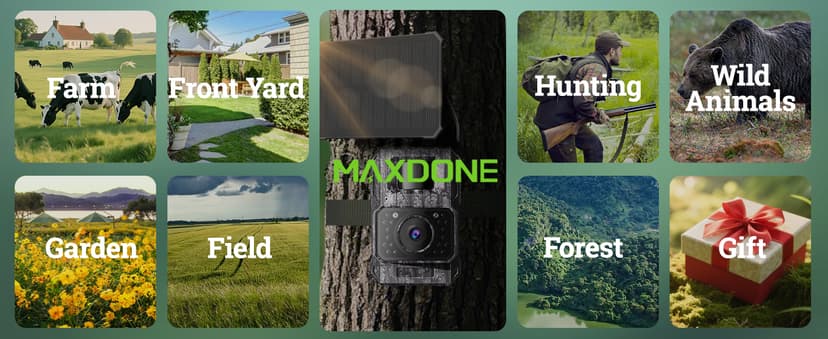 MAXDONE Solar Trail Camera WiFi Bluetooth - 4K 64MP Game Camera with 6000mAh Battery, Rechargeable Trail Cam with Night Vision Motion Activated IP66, Wildlife Cameras Deer Cams for Outdoor Backyard