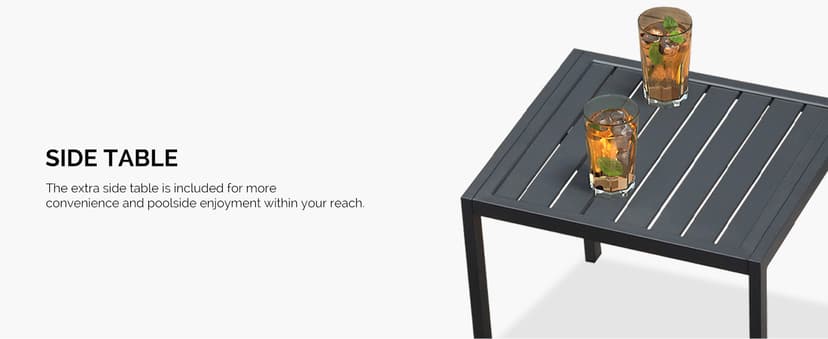 PURPLE LEAF Outdoor Chaise Lounge Set of 2 Aluminum Patio Lounge Chair with Wheels and Side Table Pool Chaise Lounge Chair for Outdoor Backyard Poolside Camel (2 Lounges Chairs W/Table)