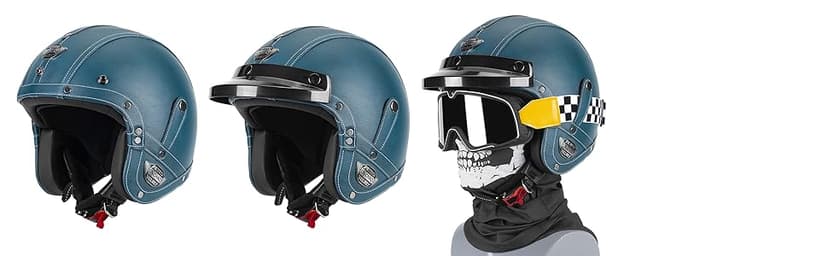 Handmade Leather 3/4 Open Face Motorcycle Helmet Retro Vintage Style DOT Approved Adult Half Helmet for Men Women Motorbike Moped Cruiser Scooter