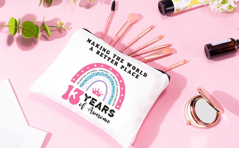 13th Birthday Gifts for Girls – Gift Set for 13 Year Old Girl with Glass, Jewelry, Bracelet, Socks, Makeup Bag – Teen Girl 13th Birthday Decorations – Present for Daughter, Niece, Granddaughter