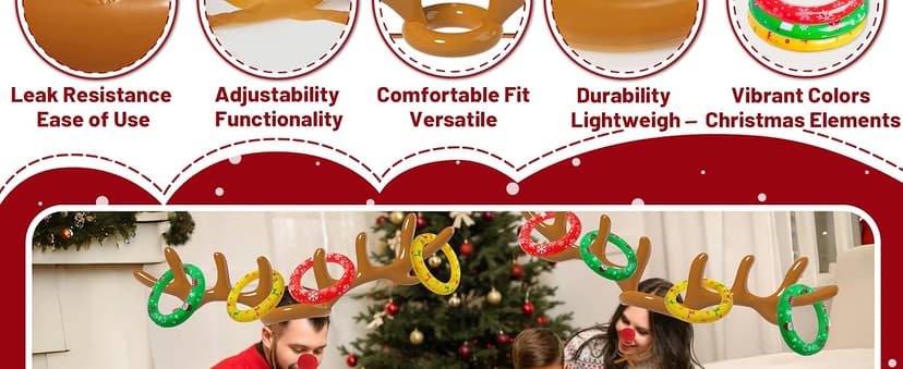 Christmas Games Decorations, Inflatable Reindeer Antler Ring Toss Game, Stocking Stuffers for Men Women Kids Teens Adults, Christmas Party Games Fun Xmas Gifts Carnival Holiday Family