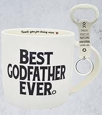 Best Godmother Ever Mug 12 Ounces Ceramic Coffee Cup Floral Beige with Keychain, Gift for Godmother Birthday, Mother’s Day, Christmas from Godchild
