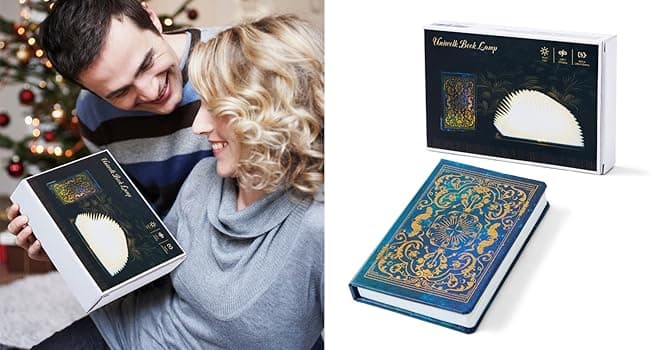 Book Lovers Gifts BookLamp - 5 Color Lights, 1200mAh Battery, Foldable Paper Lamp as Book Decor & Accessories, Hot Foil Cover Design, Unique Gifts for Women or Friends & Christmas