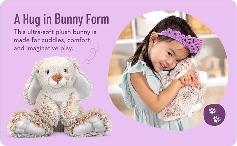 Melissa & Doug Burrow Bunny Stuffed Animal Plushie with Big Feet, Floppy Ears & Fluffy Tail, Adorable Pretend Play Toddler Toys for Girls & Boys 3+