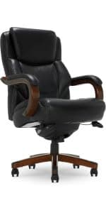La-Z-Boy Delano Big and Tall Executive Office Chair - Ergonomic Lumbar Support Memory Foam - Bonded Leather Desk Chair for Home Office - Mahogany Wood Arms - Black