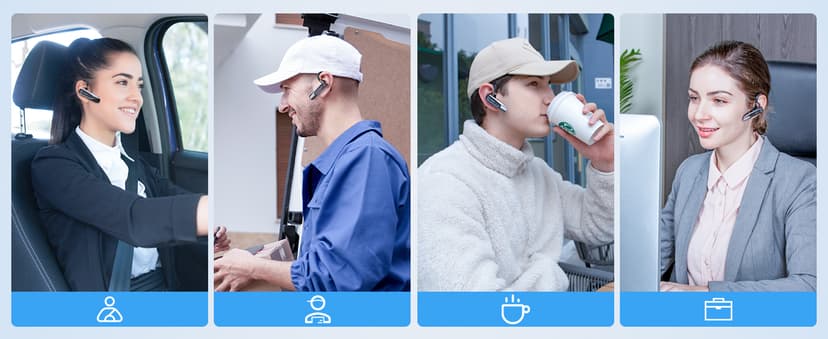 Link Dream Bluetooth Earpiece Wireless CVC8.0 Headset for Cell Phone Dual Mic Noise Canceling Earpiece Phone with Mute Key 20H Talk 180 Days Standby for iPhone Android Home Office Driving (1 Pack)