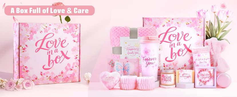 Birthday Gifts for Women, Gift Basket for Mom Wife Sister Her Friends, Luxury Self Care Spa Set with Blanket, Thank You Get Well Soon Holiday Gifts Box for Mother Valentine Day (Red)