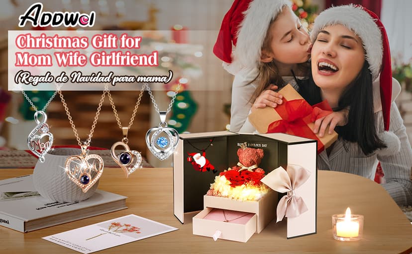 ADDWel Preserved Rose Gifts for Her, Forever Real Flowers with Sterling Silver Necklace for Wife Girlfriend Mom on Birthday Anniversary