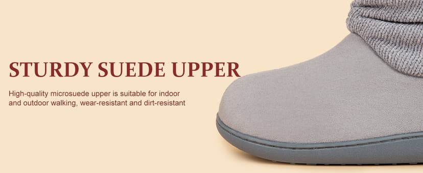 LongBay Women's Warm Chenille Knit Bootie Slippers Memory Foam Comfy Suede Fluffy Faux Fur Boots House Shoes