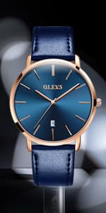 OLEVS Mens Watches Minimalist Ultra Thin Fashion Casual Analog Quartz Date Watch Waterproof Slim Simple Big Face Dress Wrist Watch Leather Band for Men