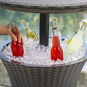 Keter Pacific Cool Bar Outdoor Patio Furniture and Hot Tub Side Table with 7.5 Gallon Beer and Wine Cooler, Espresso Brown