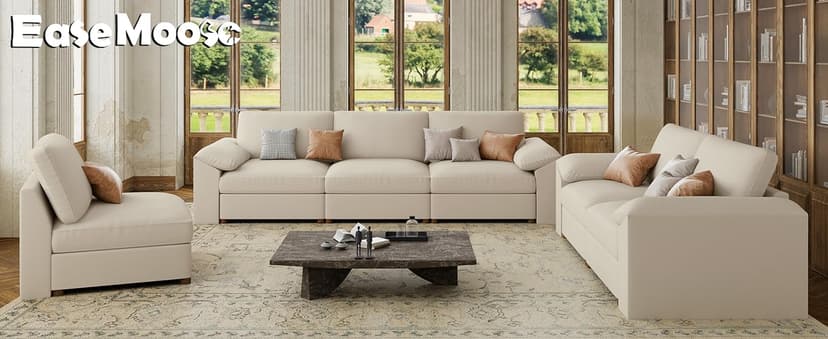 EASE MOOSE Oversized Modular Sectional Sofa,Leather Sectional Couch with Deep Seat,Extra Large U Shaped Couch,Faux Leather Material Sofa Modern Comfy Scratch Resistant,Beige