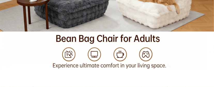 Bean Bag Chairs with Filler Faux Fur Fireside Beanbags Lazy Sofa for Memory Foam BeanBag Chair Bean Bag Sofa for Bedroom, Living Room, Office and Home (Dark Grey)