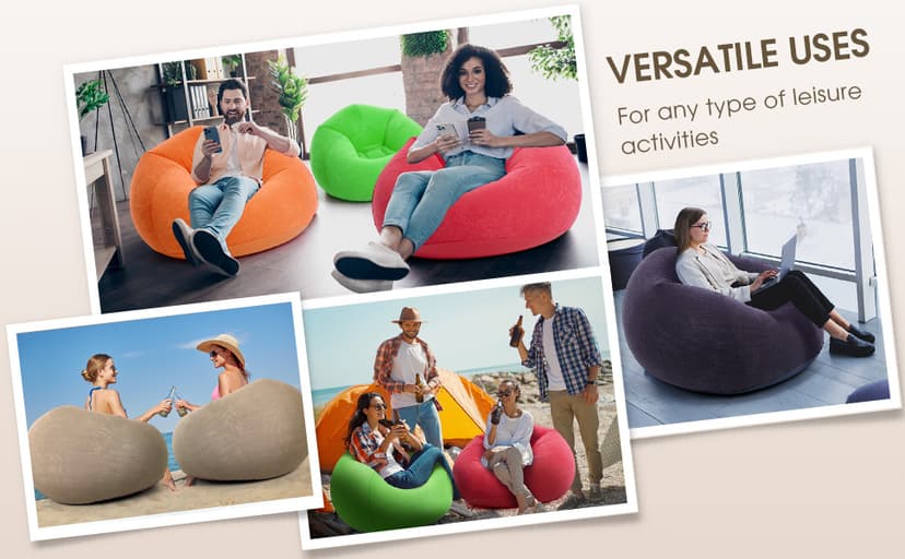 Realspring 6 9 12 Pcs Inflatable Bean Bag Chairs for Adults with Electric Air Pump, Blow up Couch Folding Portable Inflatable Couch Lazy Sofa for Outdoor Movie Night Camping(Gray,6 Pcs)