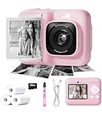 Kids Camera, 1080P Instant Digital Print Camera for Kids, Christmas Birthday Gifts for 4 5 6 7 8 9 10 Year Old Girls Boys, Portable Toy with 32GB SD Card & 3 Rolls Printing Paper, Purple
