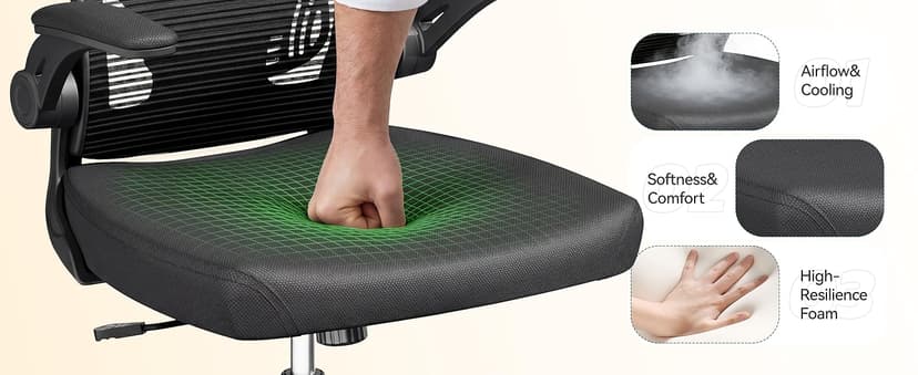 Ergonomic Office Chair, 300lbs High Back Breathable Mesh Desk Chair with Lumbar Support, Comfy Gaming Chair with Headrest and Flip-Up Arms, 360° Swivel Computer Task Chair for Home Office, Black