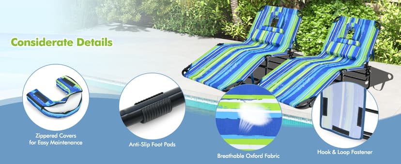 GYMAX Tanning Chair, 330lbs Beach Lounge Chair with Face Hole, Washable Pillow & Carry Strap, Adjustable Folding Chaise Lounge, Layout Lounger for Outside, Patio, Poolside, Lawn (1, Blue)