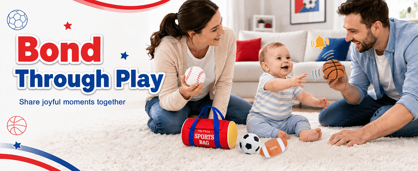 KMUYSL Baby Toys 0-12 Months, My First Sports Bag Plush Toy - 4 Sensory Balls Soft Toys with Crinkle, Rattles for 0-3-6-9-12 Month Newborn Infant, 1st Birthday for Babies Boys Girls Age 1