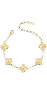 18K Gold Plated Clover Lucky Bracelet for Women White/Black/Red/Green Flower Four Leaf Link Bracelets Trendy Jewelry Gifts for Women