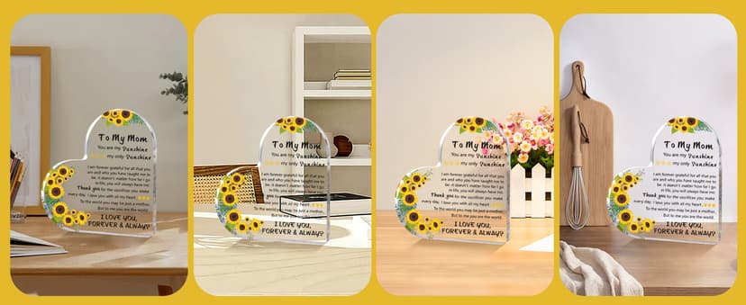 Gifts for Mom, 5.9×5.9 inch Delicate Heart Plaque, Mom Birthday Sign Present Idea, First Mothers Day Christmas Stocking Stuffers Birthday Acrylic Gifts for Mama Stepmom, Christmas Gifts for Mom