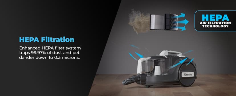 Kenmore DC5070.01 Upgrade 500 Series Bagless Canister Vacuum with Hair Eliminator Brushroll,2-Motor Cyclonic Technology, HEPA Filtration & 24' Auto Cord Rewind for Pet, Carpets, Hard Floors, Stairs