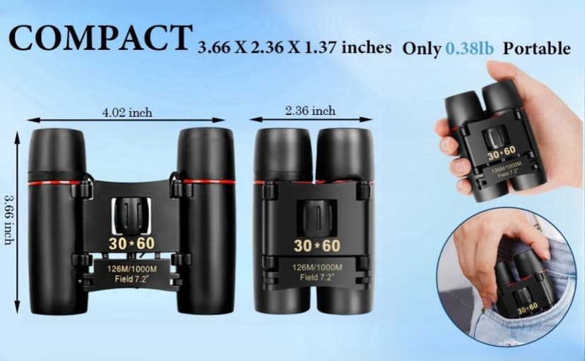 Compact Binoculars for Adults and Kids, HD Mini Portable Outdoor Binoculars Children, Pocket Lightweight Folding for Bird Watching, Hunting, Concert, Theater, Opera, Traveling, Tourism, Shows