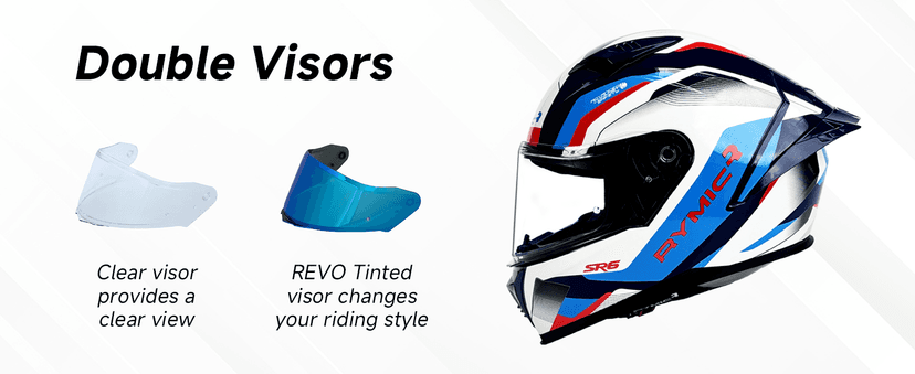 SR6 Full Face Motorcycle Helmet, Equipped with Clear & Multicolour Visors DOT Approved Street Racing Helmet