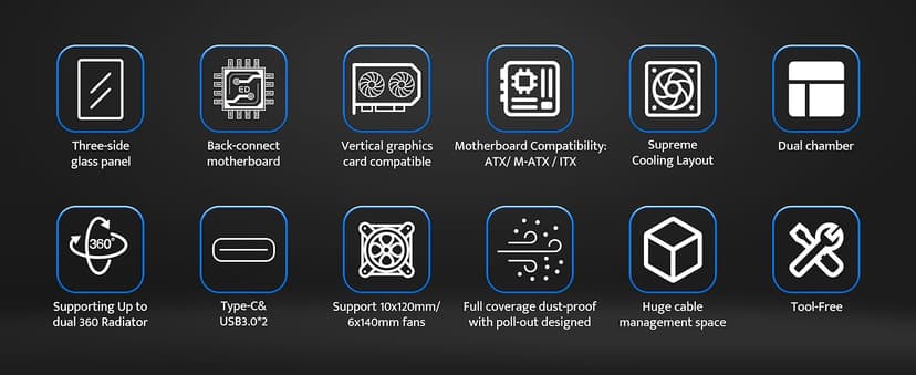 darkFlash Full-Tower ATX Gaming PC Case, Back Plug-in Motherboard, Vertical GPU Mounting, Dual-Chamber, Panoramic Glass, Up to 2 x 360mm Radiators, RTX 40 Compatible(DY470) (1 PWM ARGB Fans, White)
