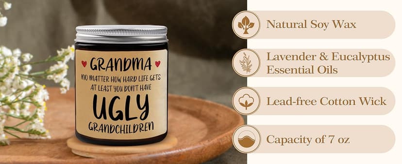 Niyewsor Grandma Gifts, Grandparents Day Gifts for Grandma, Lavender Scented Soy Wax Candle, Grandmas Birthday Gift from Grandchildren Granddaughter Grandkids, Handmade, 7oz