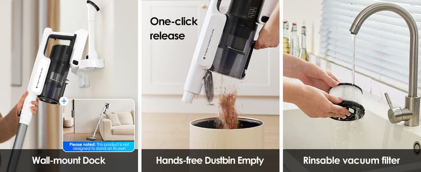 Tineco A20 Cordless Stick Vacuum Cleaner, Powerful Suction, 3 Modes for Multi-Level Messes, 1L Larger Dustbin, Ergonomic Dual-Handle Design, Wall-Mount Dock, LED Headlight