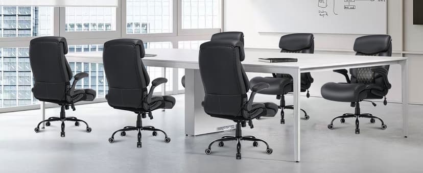 550LBS Big and Tall Office Chair for Heavy People,Ergonomic Office Chair with Padded Flip-Up Arms and Adjustable Lumbar Support,High Back Executive Leather Desk Chair with Rocking Function