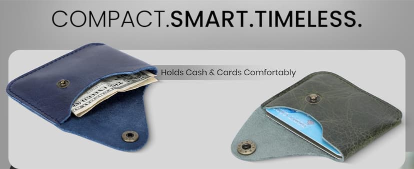 TheAntiq Brown Leather Card Holder Minimalist Wallet Handmade - Slim Credit Card Case with Button Closure - Compact Leather Card Case Holds Up to 4 Cards - Front Pocket Wallet for Men & Women