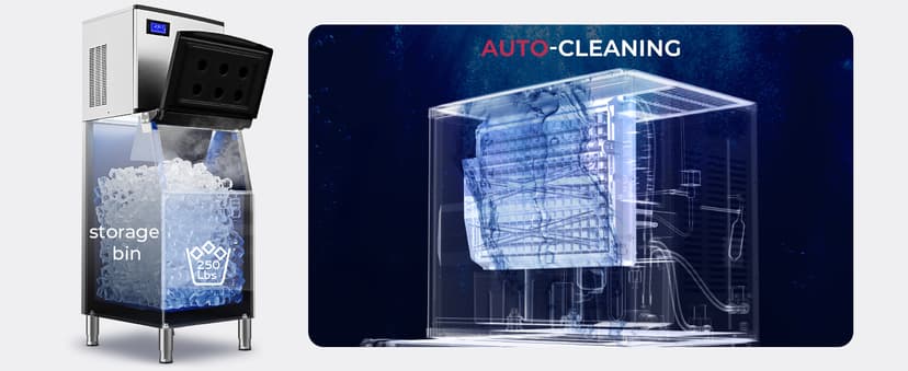 Commercial Ice Maker Machine 500LBs/Day with Filter, 250LBs Storage Bin, SECOP Compressor&ETL Approval Industrial Ice Machine, Auto-Cleaning, Ice Ready in 8-20mins, Cafe/Bar/Business/RST.