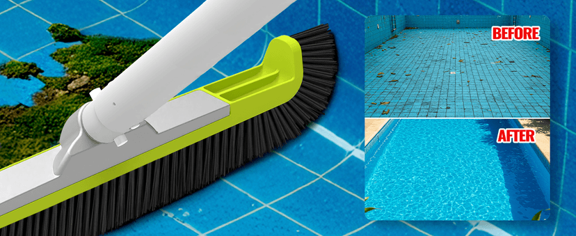 18" Pool Brush Head for Cleaning Swimming Pool Walls, Curved Ends High-Efficiency Scrub Brush for Tile, Fiberglass, Flooring and Vinyl Pools, Fits Φ1.25” Poles (Green & Black)