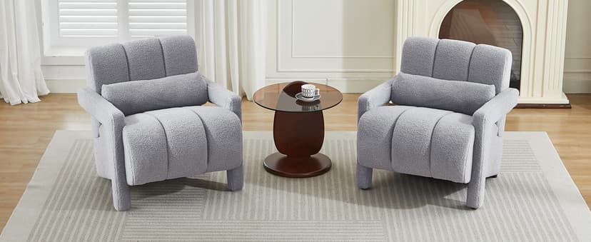 LOULENS Lambswool Accent Chair, Modern Upholstered Sherpa Accent Chair, Comfy Teddy Single Armchair with Pillow for Living Room, Bedroom (Beige, Backrest Under The Cushion)