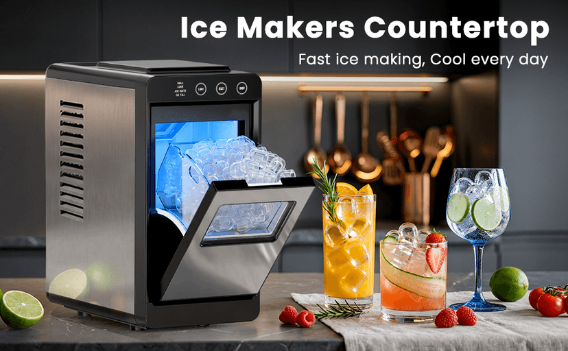 Electactic Countertop Ice Maker, 26Lbs Daily Ice Production, 0.8L Water Tank, Self-Cleaning, Adjustable Ice Size, One-Touch Operation, Interior Light, Portable Ice Maker for Home, Office & Party