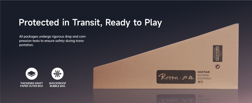 Rosen V1 Hybrid Acoustic Guitar for Beginners Adults Patented Body with Solid Spruce Top & Soft Touch Strings Thin Neck & Open Pore Matte 40 Inch,Black