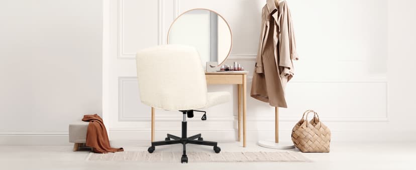 NEO CHAIR Criss Cross Chair with Wheels Home Office Cross Legged Armless Chairs Ergonomic Adjustable Computer Desk Task Wide Seat for Bedroom Vanity Comfy Swivel (Beige)