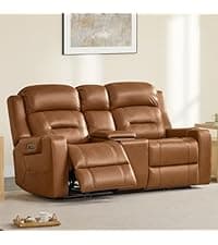 Watson & Whitely Genuine Leather Power Recliner Sofa, 3 Seater Wall Hugger Reclining Sofas with Power Headrest, USB & TypeC Ports, Electric Recliner Couch Set for Living Room, Saddle Brown