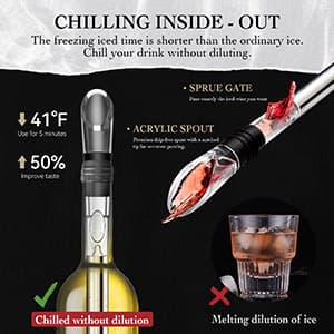 Wine Chiller - Wine Cooler Stick, 3 in 1 Stainless Steel Wine Bottle Chiller with Aerator and Pourer, The Best Holiday Gifts.