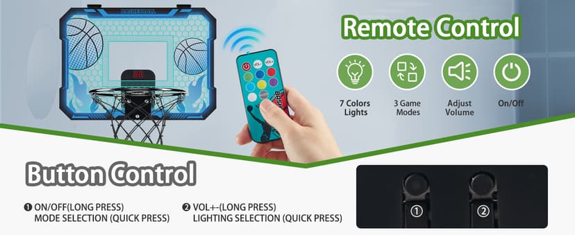 VROGTIK Indoor Basketball Hoop for Kids with Led Lights Mini Basketball Hoop with Remote Control Over The Door Basketball Hoops with Scoreboard Basketball Toys for 4-12 Year Old Boys Girls