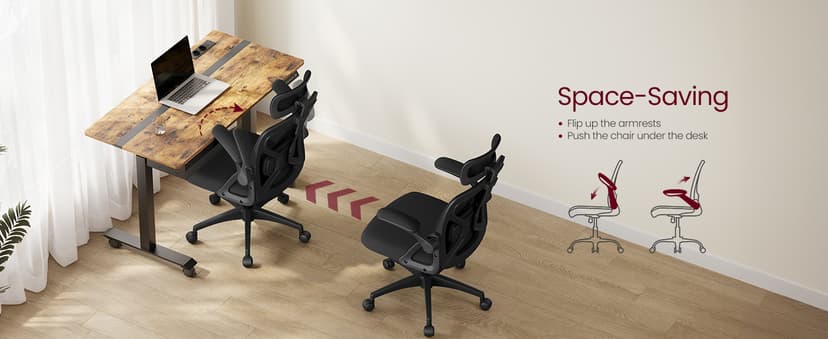 VASAGLE Ergonomic Mesh Office Chair with Adjustable Lumbar Support and Headrest, 90-105° Tilt Function, Wide Seat, Flip‑Up Armrests, Computer Desk Chair for Home Office, Ink Black UOBN044BH01S